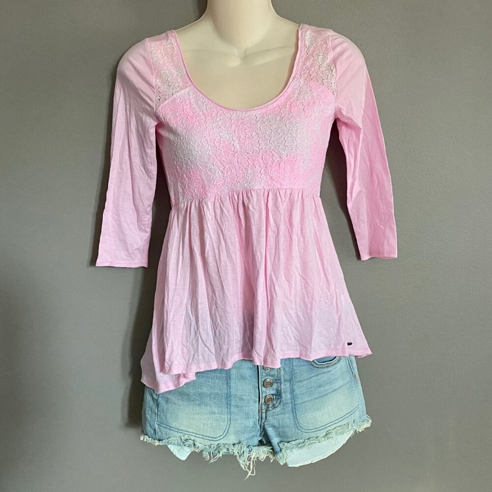 Hollister Y2K Fit & Flare Lace Babydoll Cottagecore Fairy Preppy Top Blouse S
